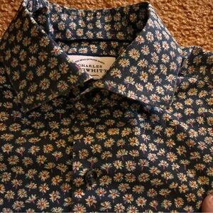 Charles Tyrwhitt Men's Classic Fit Floral Blue Shirt Long Sleeve Size Small